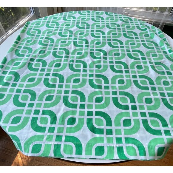 Vintage 70s flat sheet, green, white geometric full size up to queen size bed - Picture 4 of 10